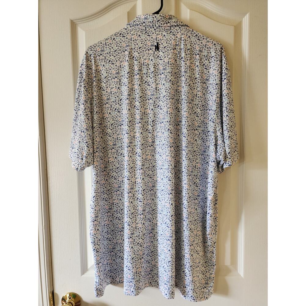 Johnnie-O Viva Las J-O Polo Shirt XL Vegas Novelty Micro Print White Blue Golf - Picture 2 of 9